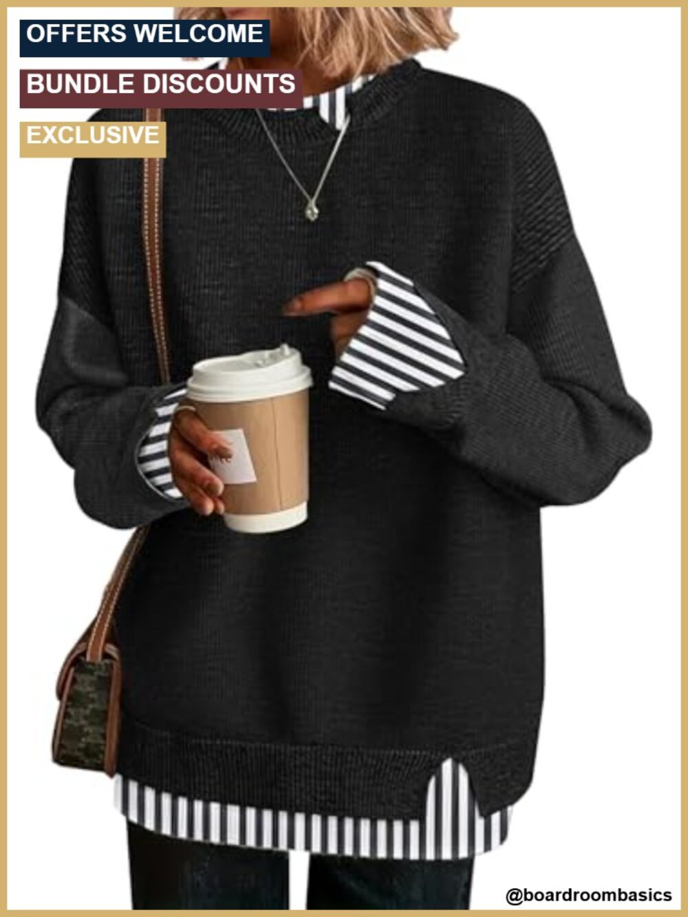 Women's Oversized Patchwork Knit Sweater Long Sleeve Crew Neck Pullover